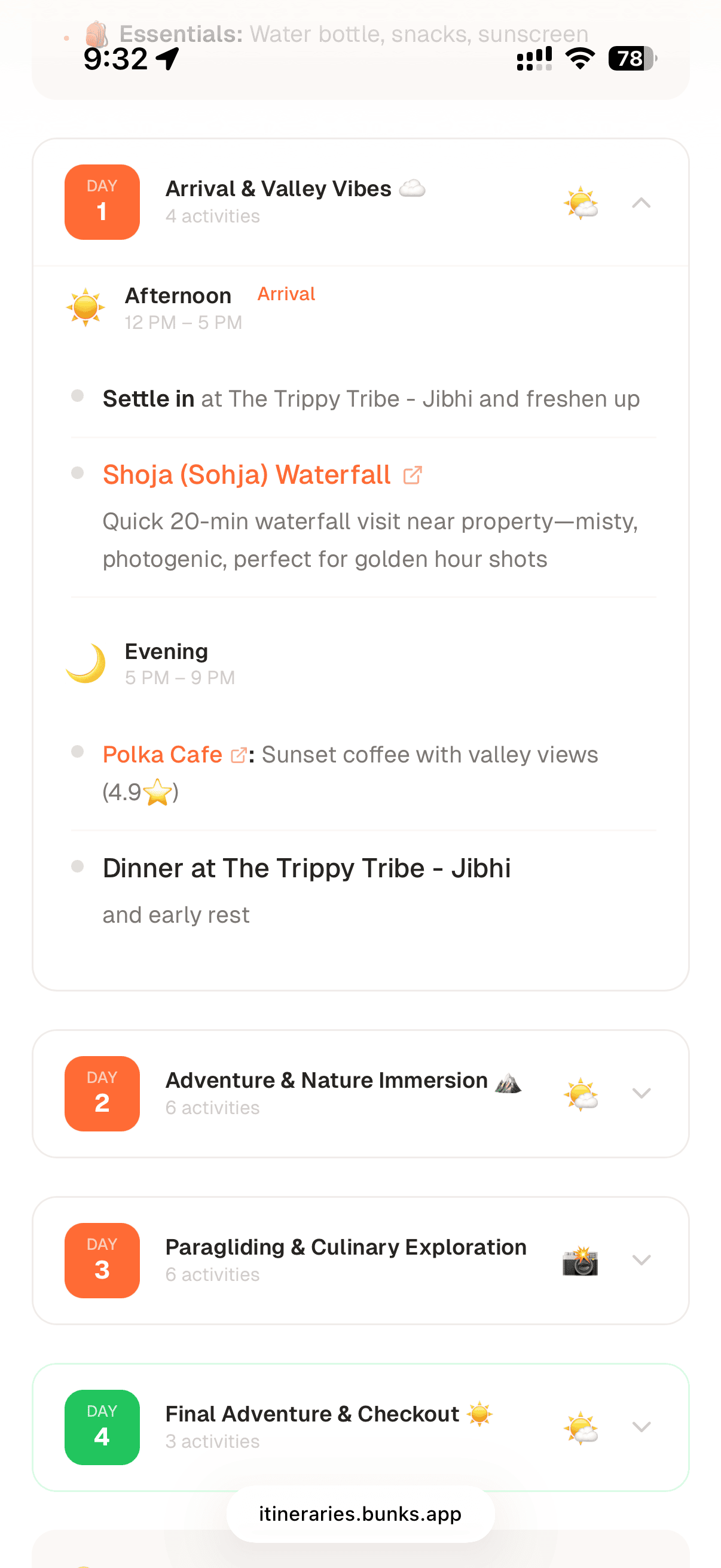 Itinerary Screenshot